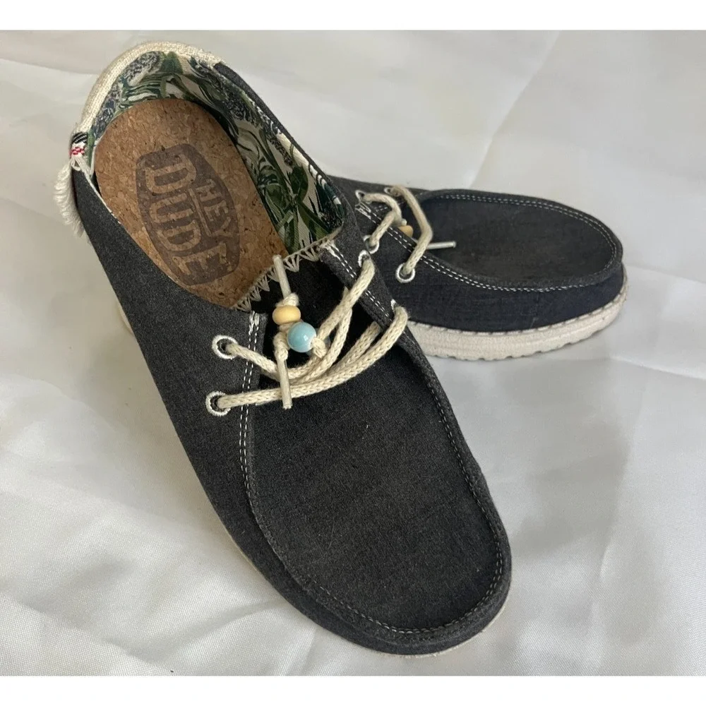 Hey Dude Wendy Womens Charcoal Grey Canvas Slip On Loafer‎ Shoes Tropical Size 6